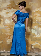 Royal Blue V-neck Floor-length Taffeta Prom Dress With Short Sleeve Inexpensive