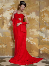 Top Seller One Shoulder Watteau Train Prom Dress By Red Chiffon Inexpensive