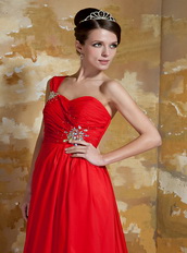 Top Seller One Shoulder Watteau Train Prom Dress By Red Chiffon Inexpensive