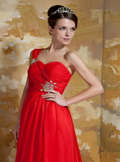 Top Seller One Shoulder Watteau Train Prom Dress By Red Chiffon Inexpensive