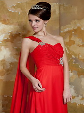 Top Seller One Shoulder Watteau Train Prom Dress By Red Chiffon Inexpensive