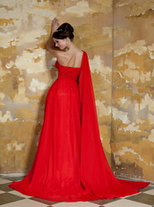 Top Seller One Shoulder Watteau Train Prom Dress By Red Chiffon Inexpensive