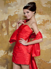Red One Shoulder Watteau Train Taffeta Prom Dress Custom Fit Inexpensive