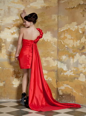 Red One Shoulder Watteau Train Taffeta Prom Dress Custom Fit Inexpensive