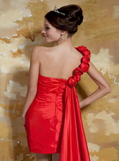 Red One Shoulder Watteau Train Taffeta Prom Dress Custom Fit Inexpensive