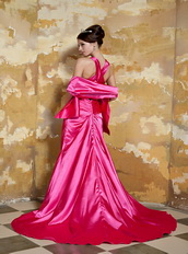 V-neck Cross Back Hot Pink Taffeta Pretty Prom Dress For Wedding Party Inexpensive