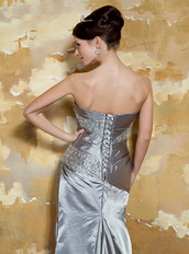Strapless Court Train Grey Silver Taffta Hand made Prom Dress Beadings Inexpensive