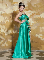 Spring Green Taffta Side Split Prom Dress With Printed Fabric Inside Inexpensive