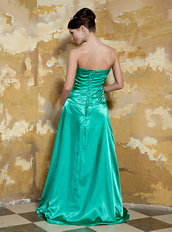 Spring Green Taffta Side Split Prom Dress With Printed Fabric Inside Inexpensive