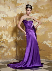 Purple Strapless Leopard Printed Fabric Inside Beaded Party Dresses Inexpensive