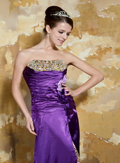 Purple Strapless Leopard Printed Fabric Inside Beaded Party Dresses Inexpensive