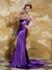 Purple Strapless Leopard Printed Fabric Inside Beaded Party Dresses Inexpensive