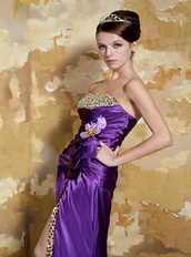 Purple Strapless Leopard Printed Fabric Inside Beaded Party Dresses Inexpensive