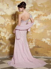 One Shoulder Light Pink Chiffon Slim Prom Dress With Crystals Inexpensive