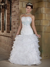 Custom Made Sweetheart Floor-length White Prom Dress With Blue Decorate Inexpensive