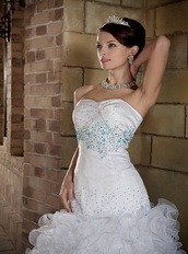 Custom Made Sweetheart Floor-length White Prom Dress With Blue Decorate Inexpensive