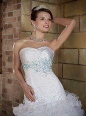 Custom Made Sweetheart Floor-length White Prom Dress With Blue Decorate Inexpensive