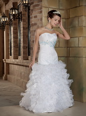 Custom Made Sweetheart Floor-length White Prom Dress With Blue Decorate Inexpensive