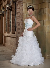 Custom Made Sweetheart Floor-length White Prom Dress With Blue Decorate Inexpensive