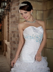 Custom Made Sweetheart Floor-length White Prom Dress With Blue Decorate Inexpensive