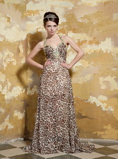 Special Fabric Halter Leopard Printed Chiffon Prom Dress Van Buren,Arkansas Inexpensive