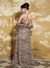 Special Fabric Halter Leopard Printed Chiffon Prom Dress Van Buren,Arkansas Inexpensive