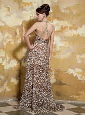 Special Fabric Halter Leopard Printed Chiffon Prom Dress Van Buren,Arkansas Inexpensive