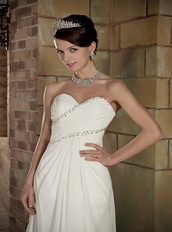 Simple Sweetheart Court Train Ivory Chiffon Prom Dress For Wedding Inexpensive