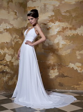 Sexy Spaghetti Straps White Chiffon Prom Formal Evening Dresses Inexpensive