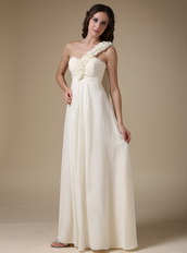 Ivory Chiffon Prom Dress With One Shoulder Rosette Strap Inexpensive