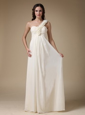 Ivory Chiffon Prom Dress With One Shoulder Rosette Strap Inexpensive