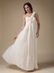 Ivory Chiffon Prom Dress With One Shoulder Rosette Strap Inexpensive