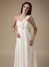 Ivory Chiffon Prom Dress With One Shoulder Rosette Strap Inexpensive