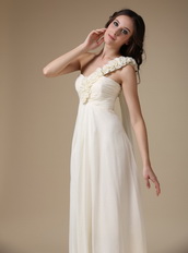 Ivory Chiffon Prom Dress With One Shoulder Rosette Strap Inexpensive