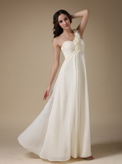 Ivory Chiffon Prom Dress With One Shoulder Rosette Strap Inexpensive