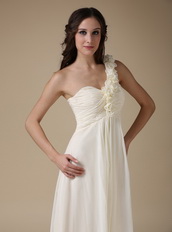 Ivory Chiffon Prom Dress With One Shoulder Rosette Strap Inexpensive