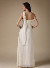 Ivory Chiffon Prom Dress With One Shoulder Rosette Strap Inexpensive