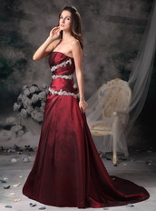 Customized Tailoring Strapless Appliqued Prom Dress In Burgundy Inexpensive