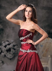 Customized Tailoring Strapless Appliqued Prom Dress In Burgundy Inexpensive