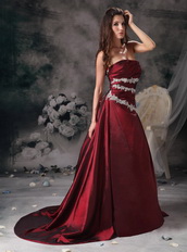 Customized Tailoring Strapless Appliqued Prom Dress In Burgundy Inexpensive