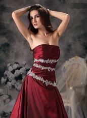 Customized Tailoring Strapless Appliqued Prom Dress In Burgundy Inexpensive