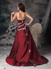 Customized Tailoring Strapless Appliqued Prom Dress In Burgundy Inexpensive