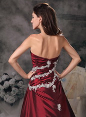 Customized Tailoring Strapless Appliqued Prom Dress In Burgundy Inexpensive