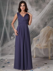 Dark Mineral Blue Long Prom Dress With V-neck Skirt Inexpensive