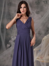 Dark Mineral Blue Long Prom Dress With V-neck Skirt Inexpensive