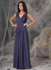 Dark Mineral Blue Long Prom Dress With V-neck Skirt Inexpensive