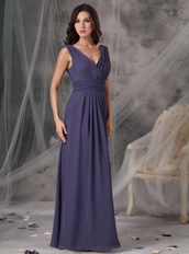 Dark Mineral Blue Long Prom Dress With V-neck Skirt Inexpensive