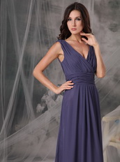 Dark Mineral Blue Long Prom Dress With V-neck Skirt Inexpensive