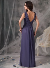 Dark Mineral Blue Long Prom Dress With V-neck Skirt Inexpensive