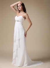 Elegant White Chiffon Lady Prom Party Dress With Beading Inexpensive